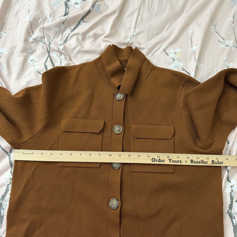 Sezane Betty Cardigan Large Hazelnut Brown Merino Wool Patch Pockets Sweater - Picture 7 of 10